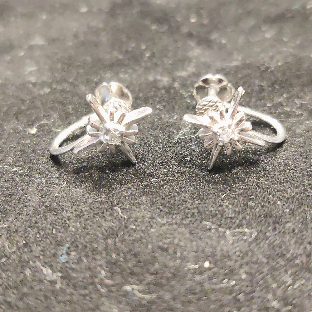 14K Solid White Gold & Diamond Vintage Earrings